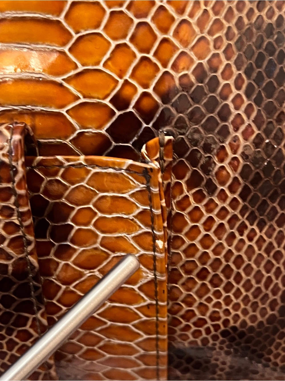Zina Eva Snakeskin Leather Tote with Wood Handle - Picture 6 of 12